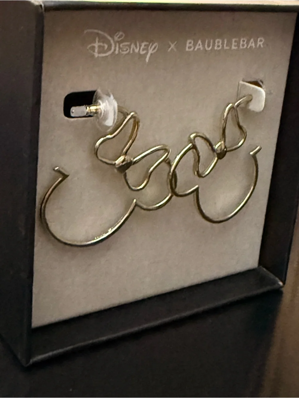 Disney x BaubleBar Minnie Mouse Gold Tone Outline Hoop Earrings.